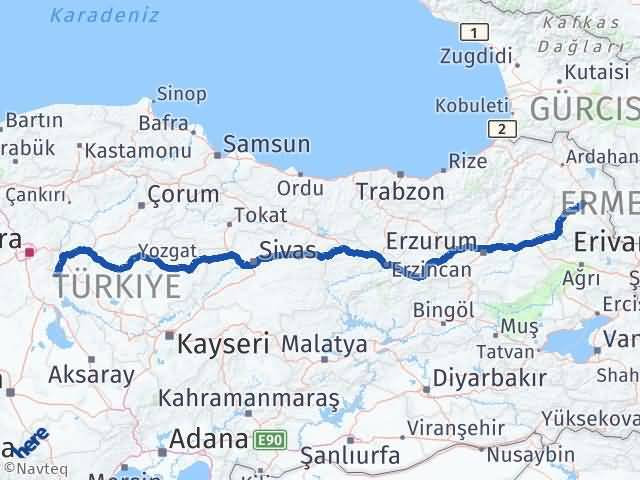 Kars Karakeçili Kırıkkale Arası Kaç Km - Yol Haritası