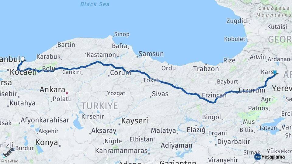 Kars Karasu Sakarya Arası Kaç Km - Yol Haritası
