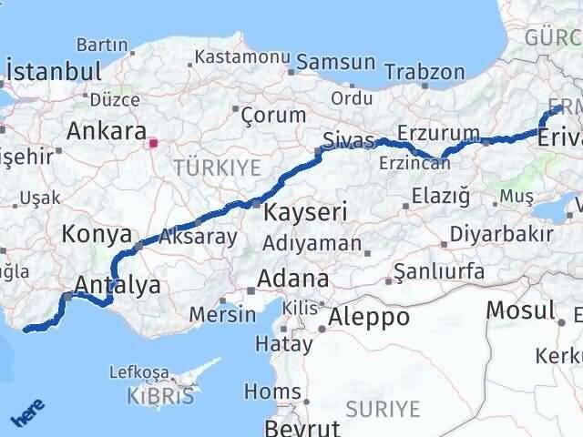 Kars Kaş Antalya Arası Kaç Km - Yol Haritası