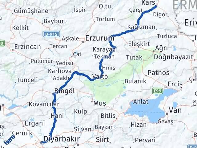 Kars Kayapınar Diyarbakır Arası Kaç Km - Yol Haritası