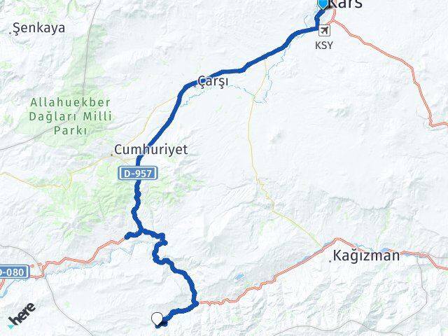 Kars Kazıkkaya Sarıkamış Arası Kaç Km - Yol Haritası