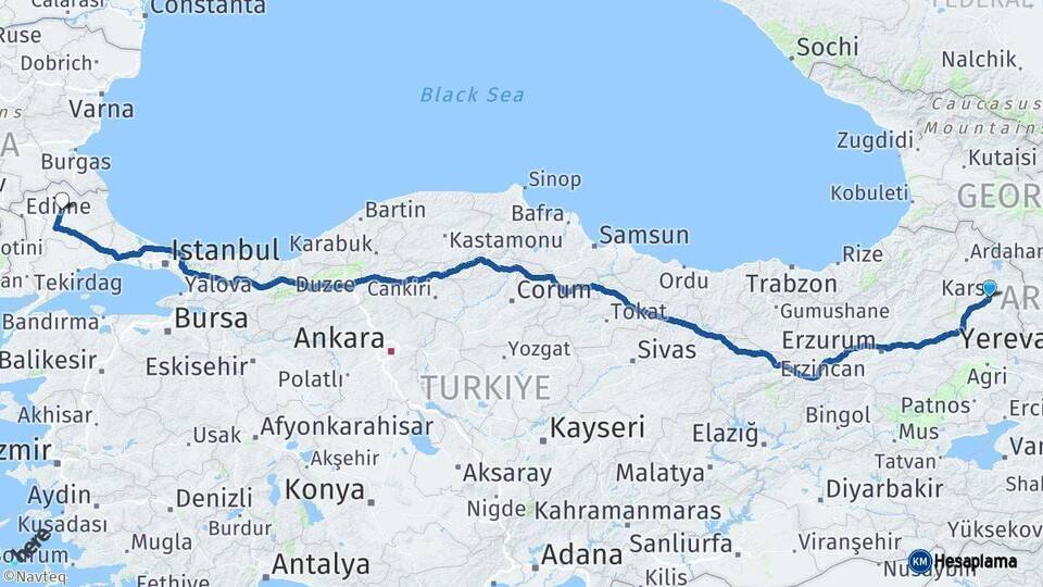 Kars Kırklareli Arası Kaç Km - Yol Haritası