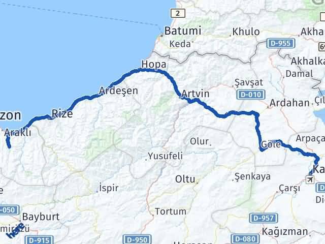 Kars Köprübaşı Trabzon Arası Kaç Km - Yol Haritası