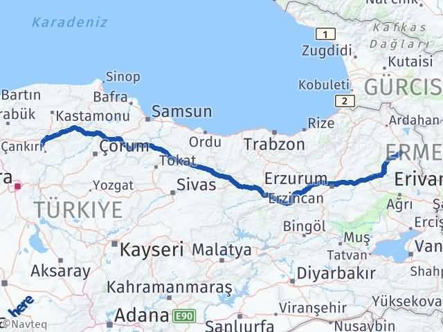 Kars Korgun Çankırı Arası Kaç Km - Yol Haritası