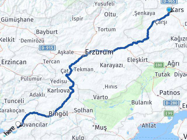 Kars Kovancılar Elazığ Arası Kaç Km - Yol Haritası