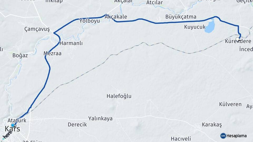 Kars Kürekdere Akyaka Arası Kaç Km - Yol Haritası