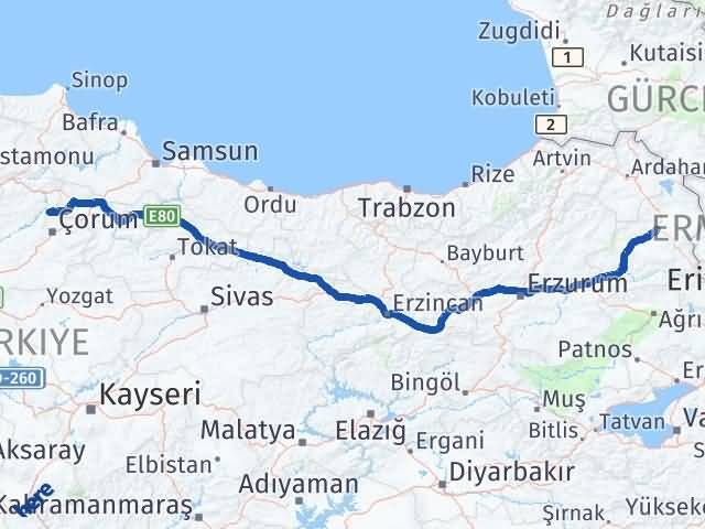 Kars Laçin Çorum Arası Kaç Km - Yol Haritası