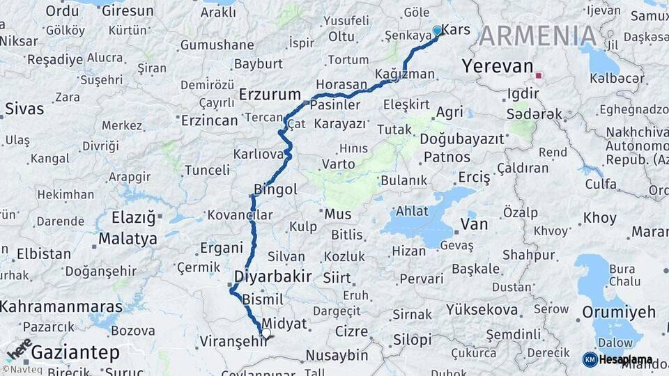 Kars Mardin Arası Kaç Km - Yol Haritası