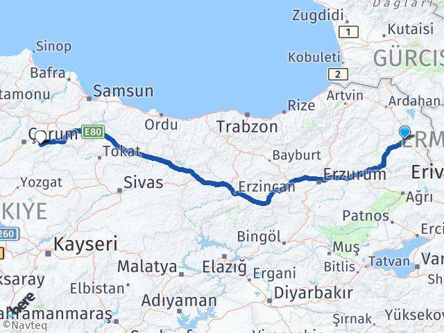 Kars Mecitözü Çorum Arası Kaç Km - Yol Haritası