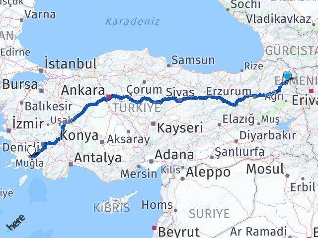 Kars Menteşe Muğla Arası Kaç Km - Yol Haritası