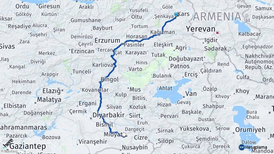 Kars Midyat Mardin Arası Kaç Km - Yol Haritası