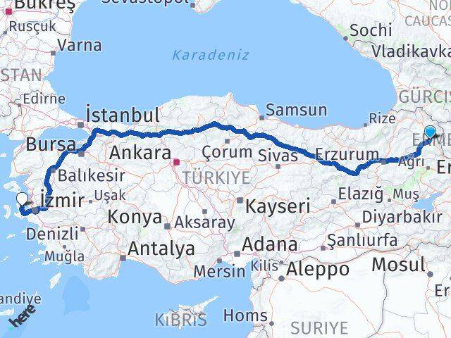 Kars Mordoğan Karaburun İzmir Arası Kaç Km - Yol Haritası