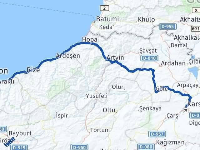 Kars Of Trabzon Arası Kaç Km - Yol Haritası