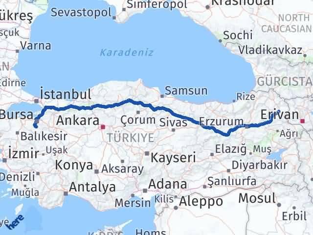 Kars Orhaneli Bursa Arası Kaç Km - Yol Haritası