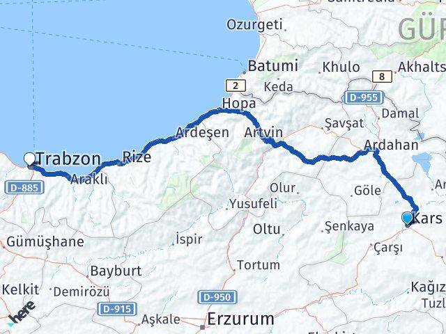 Kars Ortahisar Trabzon Arası Kaç Km - Yol Haritası
