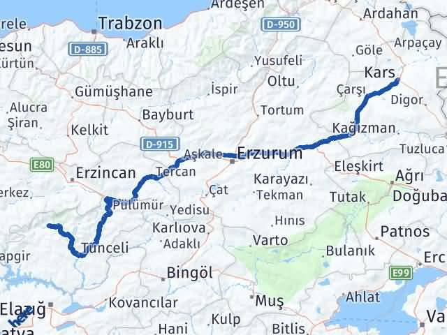 Kars Ovacık Tunceli Arası Kaç Km - Yol Haritası