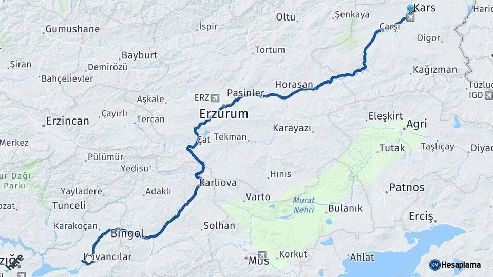 Kars Palu Elazığ Arası Kaç Km - Yol Haritası