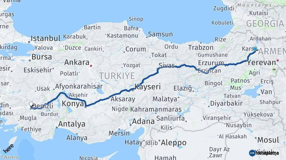 Kars Pamukkale Denizli Arası Kaç Km - Yol Haritası