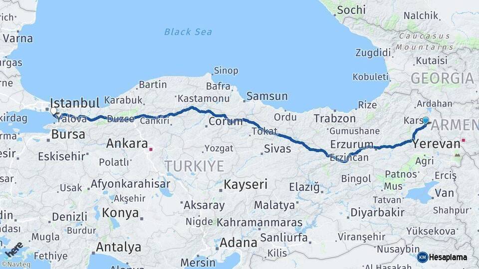 Kars Pendik İstanbul Arası Kaç Km - Yol Haritası