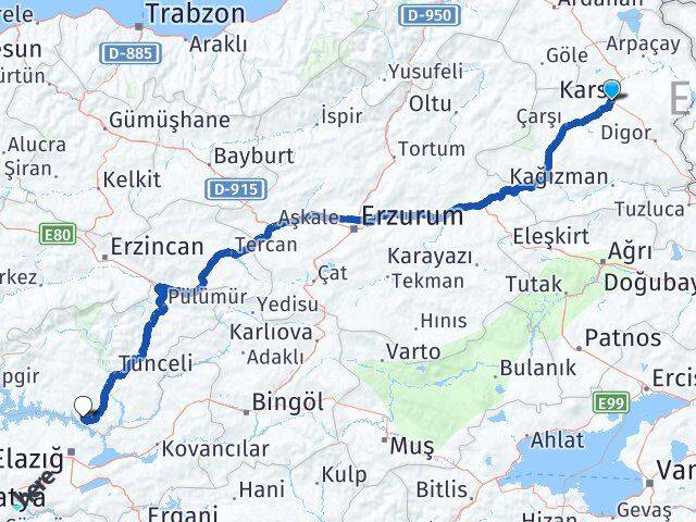 Kars Pertek Tunceli Arası Kaç Km - Yol Haritası