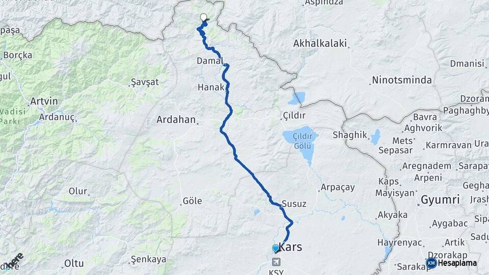 Kars Posof Ardahan Arası Kaç Km - Yol Haritası