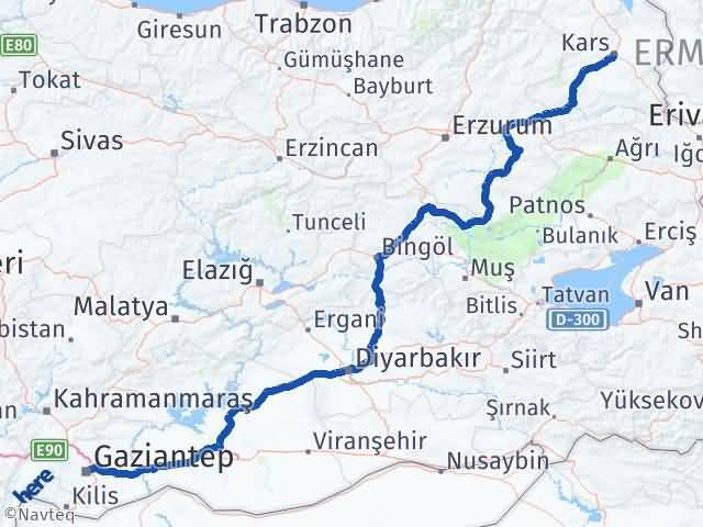 Kars Şahinbey Gaziantep Arası Kaç Km - Yol Haritası