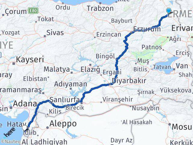 Kars Samandağ Hatay Arası Kaç Km - Yol Haritası