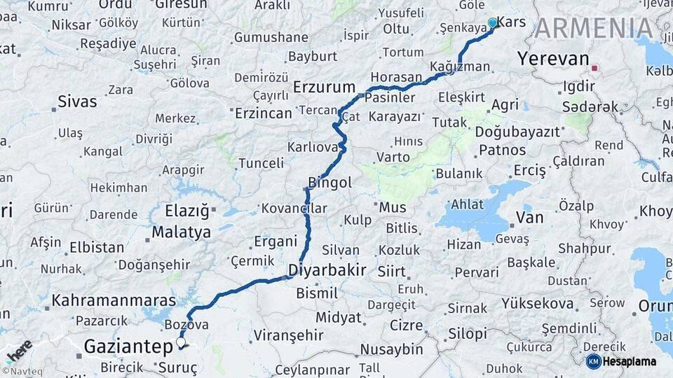 Kars Şanlıurfa Arası Kaç Km - Yol Haritası