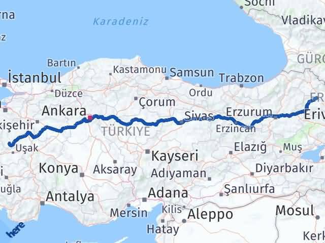 Kars Şaphane Kütahya Arası Kaç Km - Yol Haritası