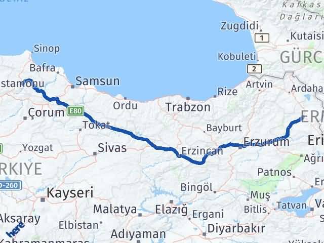 Kars Saraydüzü Sinop Arası Kaç Km - Yol Haritası