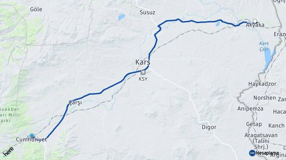 Kars Sarıkamış Akyaka Arası Kaç Km - Yol Haritası