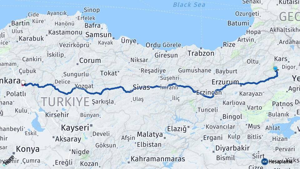 Kars Sarıkamış Ankara Arası Kaç Km - Yol Haritası