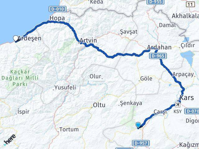 Kars Sarıkamış Ardeşen Rize Arası Kaç Km - Yol Haritası