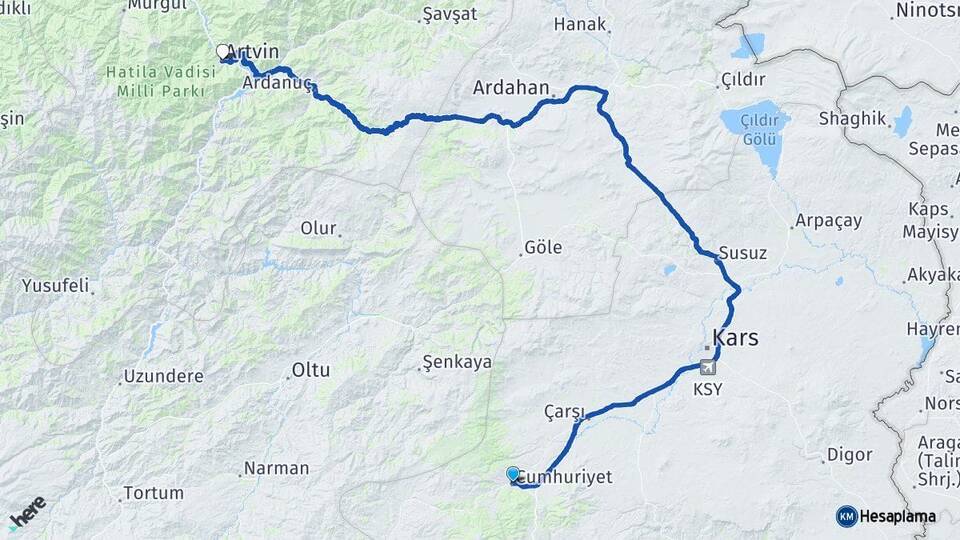 Kars Sarıkamış Artvin Arası Kaç Km - Yol Haritası