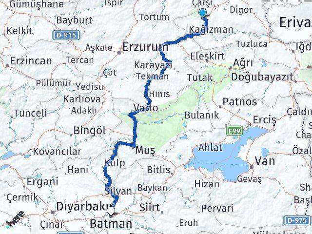 Kars Sarıkamış Batman Arası Kaç Km - Yol Haritası