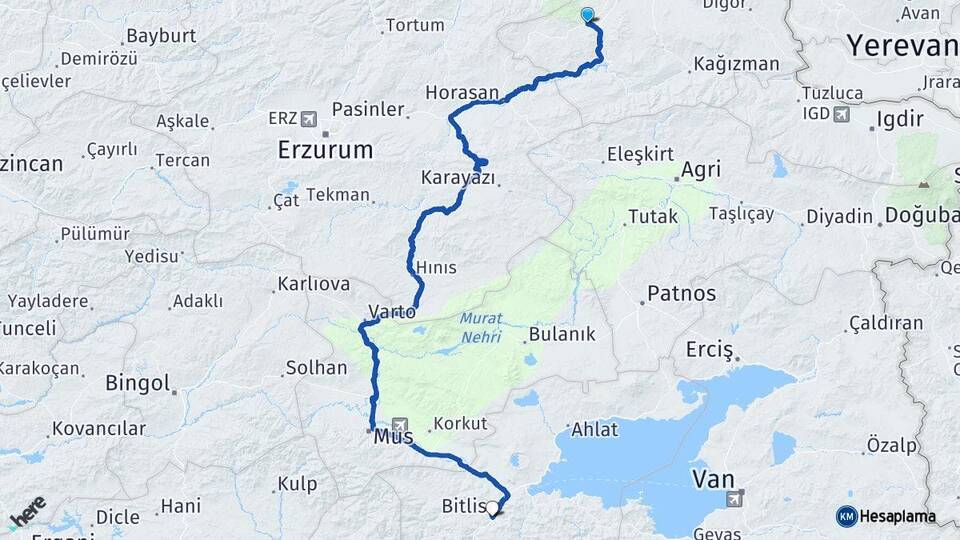 Kars Sarıkamış Bitlis Arası Kaç Km - Yol Haritası