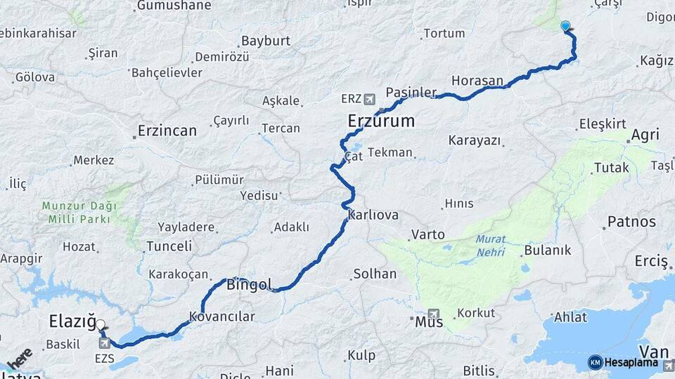 Kars Sarıkamış Elazığ Arası Kaç Km - Yol Haritası