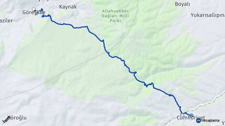 Kars Sarıkamış Göreşken Şenkaya Erzurum Arası Kaç Km - Yol Haritası