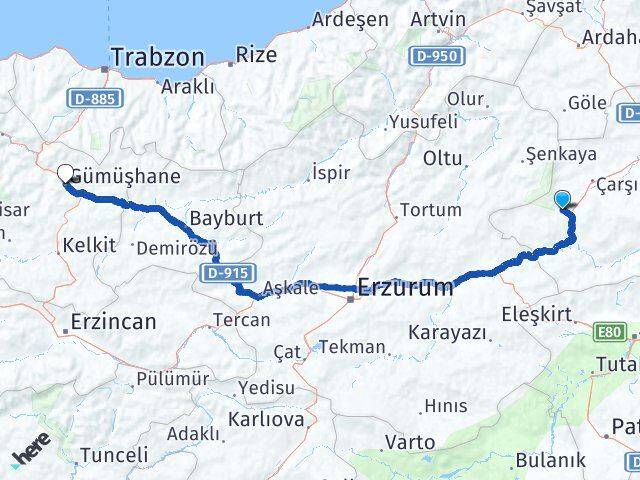 Kars Sarıkamış Gümüşhane Arası Kaç Km - Yol Haritası