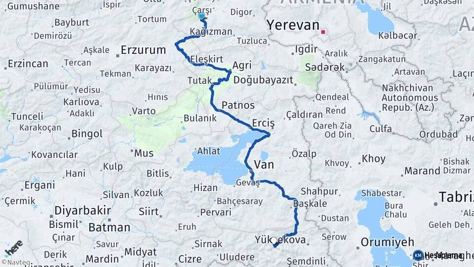 Kars Sarıkamış Hakkari Arası Kaç Km - Yol Haritası