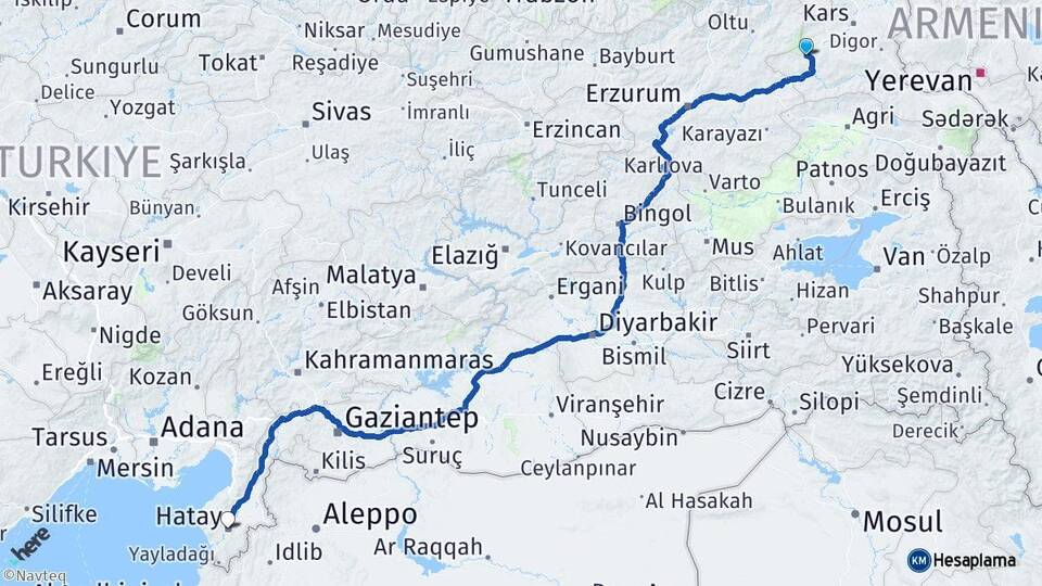 Kars Sarıkamış Hatay Arası Kaç Km - Yol Haritası