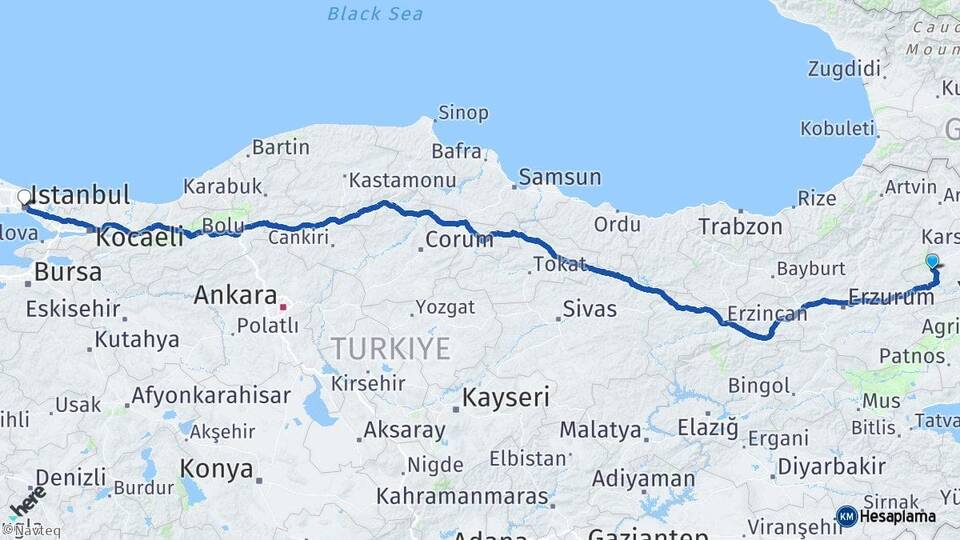 Kars Sarıkamış İstanbul Arası Kaç Km - Yol Haritası