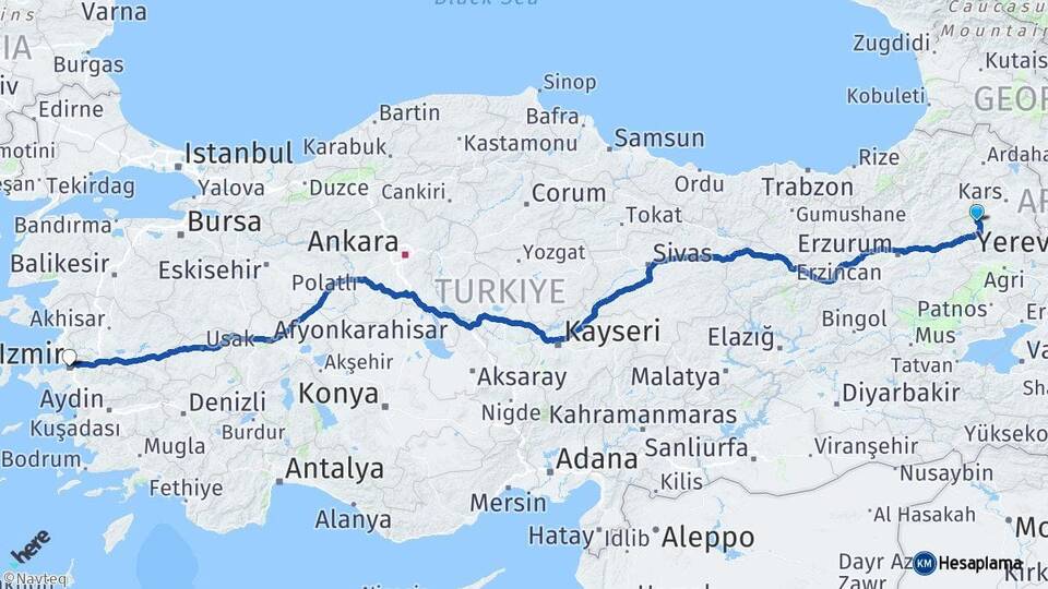 Kars Sarıkamış İzmir Arası Kaç Km - Yol Haritası
