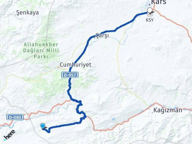 Karaköse Kars Harakani Havalimanı Arası Kaç Km - Yol Tarifi
