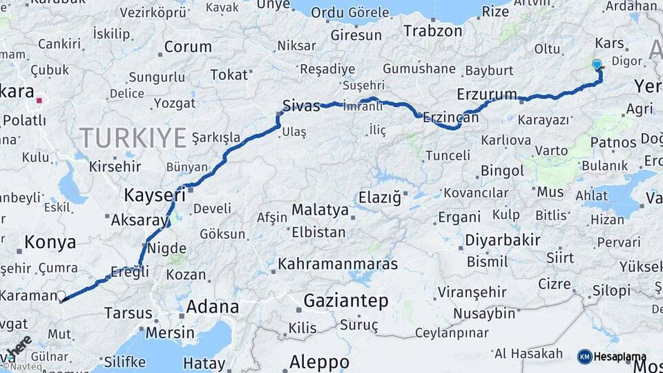 Kars Sarıkamış Karaman Arası Kaç Km - Yol Haritası