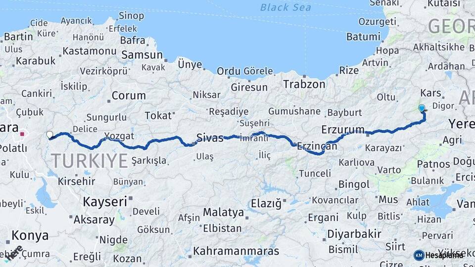 Kars Sarıkamış Kırıkkale Arası Kaç Km - Yol Haritası