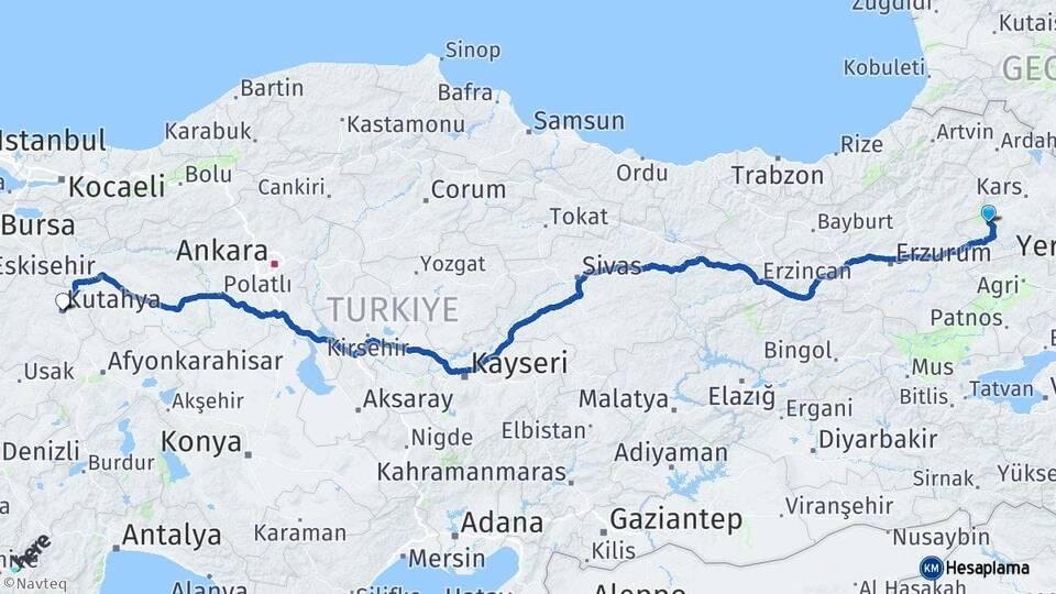 Kars Sarıkamış Kütahya Arası Kaç Km - Yol Haritası