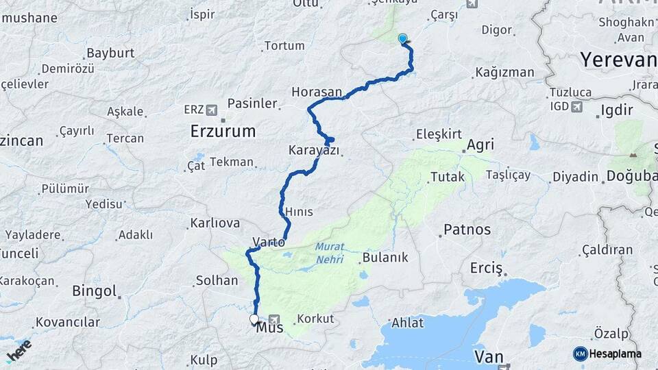 Kars Sarıkamış Muş Arası Kaç Km - Yol Haritası