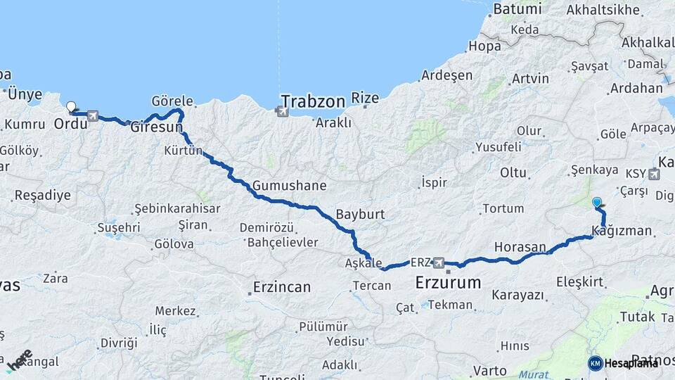 Kars Sarıkamış Ordu Arası Kaç Km - Yol Haritası