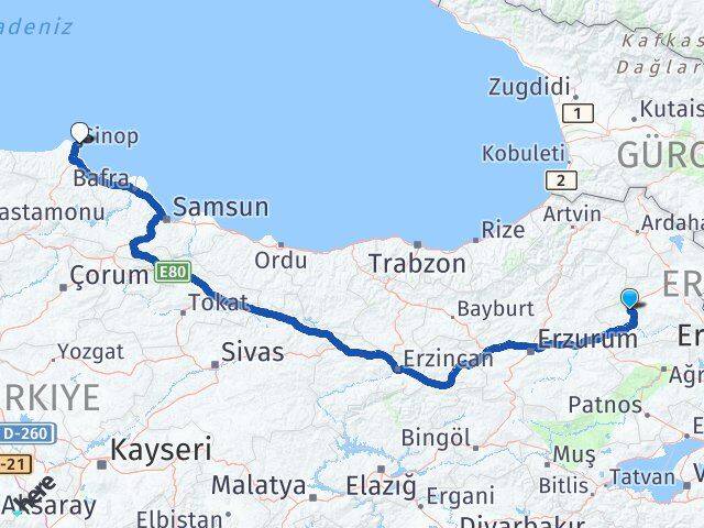 Kars Sarıkamış Sinop Arası Kaç Km - Yol Haritası
